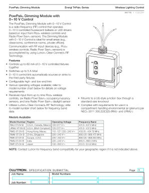 Fillable Online Lutron RMJ-5T-DV-B PowPak Module Spec Sheet Complete ...