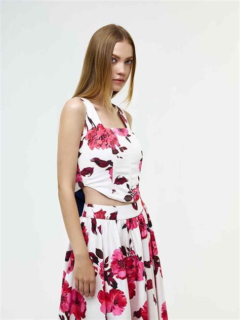 Flora White bold floral print corset top