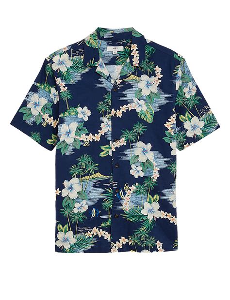 Buy Pure Cotton Hawaiian Cuban Collar Shirt at Marks & Spencer