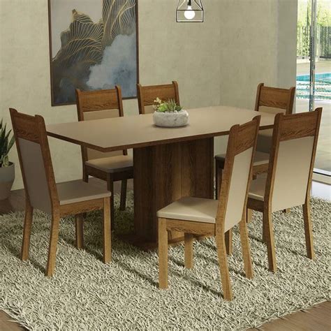 Madesa 6 Seater Dining Set Rectangular Table Top Sturdy Wooden 160 Cm ...