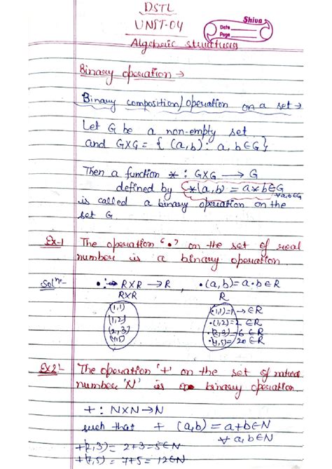 Unit 4 DSTL Final Exam: Algebraic Structures and Binary Operations ...