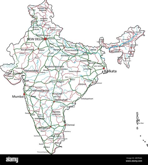 India road and highway map. Vector illustration Stock Vector Image ...