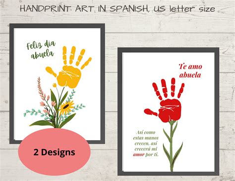 Mothers Day Handprint Art, Gift for Abuela in Spanish, Flowers Bouquet ...