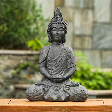 LuxenHome Large 22" Gray Fiber Stone Meditating Buddha Statue, Outdoor ...