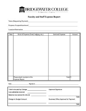 Fillable Online bridgewater Faculty and Staff Expense Report Form ...