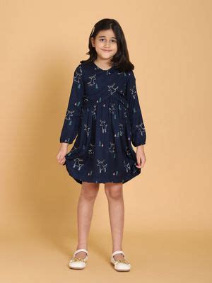 Buy Piccolo Navy Blue Dear Print Panelled Dress Online