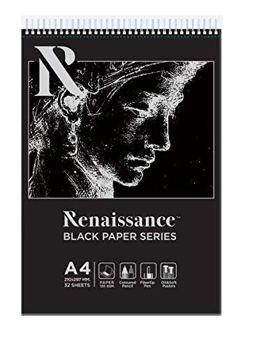 Renaissance A4 Wirebound Black Paper Pad A4 Size (210 x 297 mm) 120 GSM ...