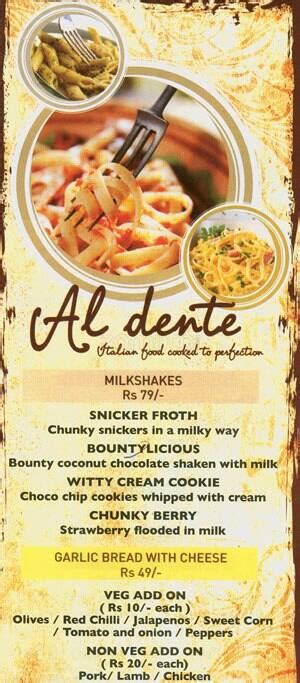 Menu at Al Dente, New Delhi, FC 8B