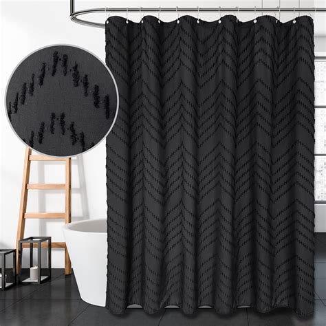 Amazon.com: Extra Long Black Boho Shower Curtain 96 Inch Black Tufted ...