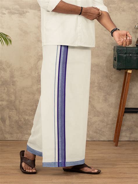 Men Kora Cotton Double Layer Dhoti with Fancy Border EF01
