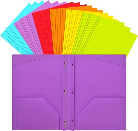 Amazon.com : INFUN Heavy Duty Plastic folders with Pockets and prongs ...