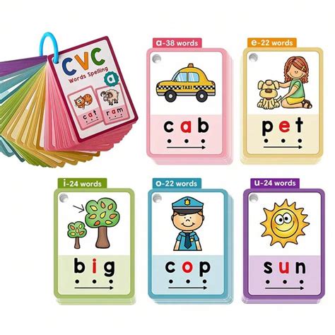 70 Cartões Cartões Relâmpago de Palavras CVC, Letras de Vogais Curtas ...