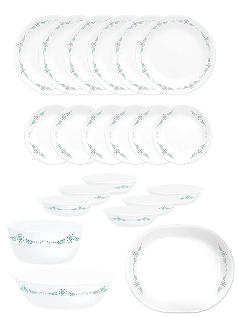 Buy Corelle 21 Pc Dinner Set English Garden (Vitrelle Glass, White ...