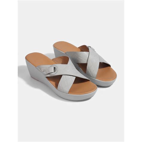 Buy Lemon & Pepper Women Light Grey Casual Slide Wedges Online
