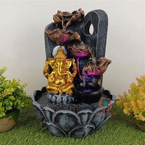 Merupam Ganesha Three Step Waterfall Water Fountain with Multicolor LED ...