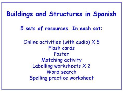 Buildings and Structures in Spanish Worksheets, Games, Activities and ...