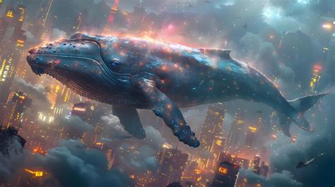Whale flying over city lights digital illustration | Premium AI ...