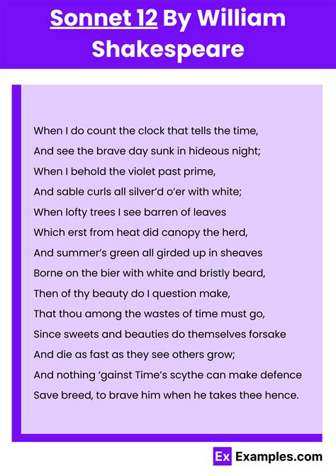 Sonnet 12 Poem by William Shakespeare to Download
