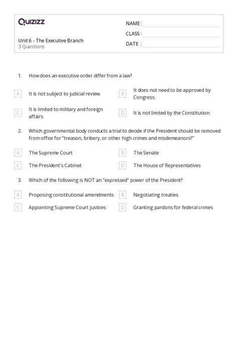 50+ the executive branch worksheets on Quizizz | Free & Printable