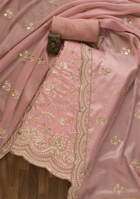 Buy Lavender Sequins Tissue Unstitched Salwar Suit - Koskii