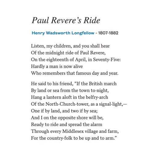 Midnight Ride Of Paul Revere Poem
