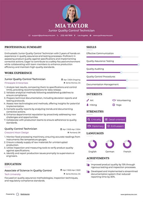 10+ Quality Control Technician Resume Samples & Templates for 2025