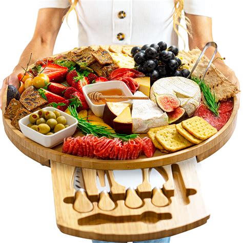 Large Round Charcuterie Board Set - 16 In, Round Cheese Board and Knife ...