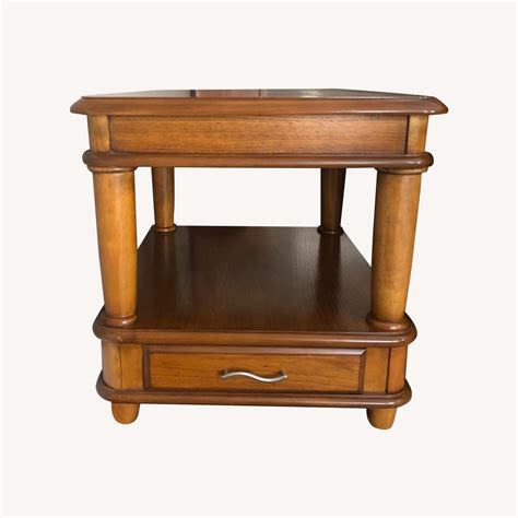 Raymour and Flanigan Oak Living Room Side Tables - AptDeco