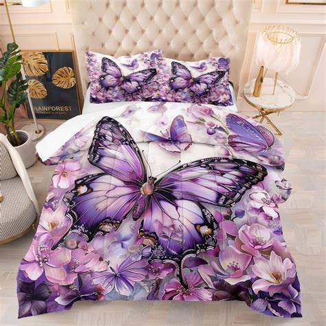 Amazon.com: CCoutueChen Purple Butterfly Comforter Bedding Set King ...