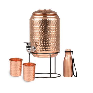Om Shanti Handicraft 5 Liter Copper Water Dispenser Matka Tank Pot with ...