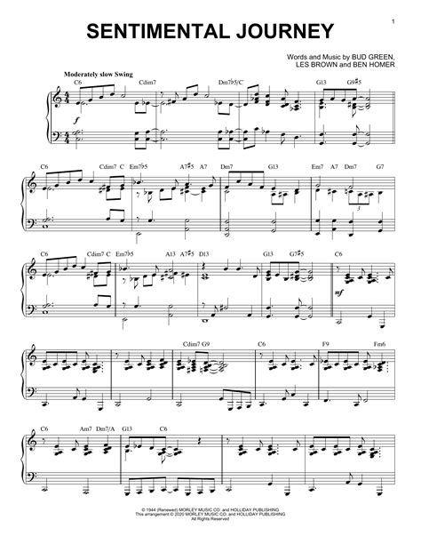 Bud Green "Sentimental Journey [Jazz version]" Sheet Music for Piano ...