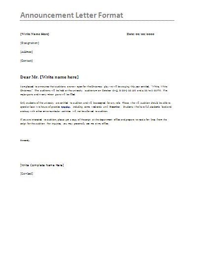 Image result for Announcement Letter Example