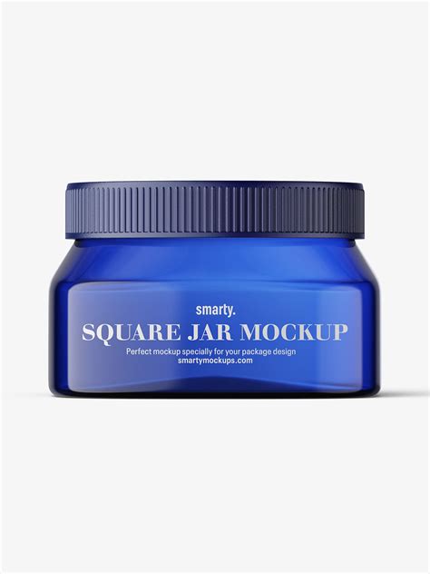 Free blue square base jar mockup / 6oz - Mockups Design