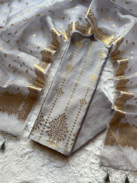 banarasi pure chiniya silk suit in grey – HolyThread India