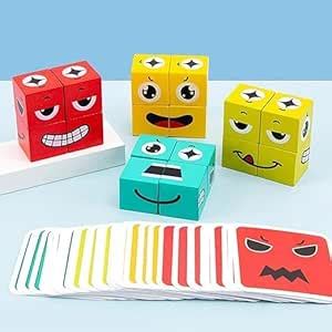 THE VOILA COMPANY Cube Emoji Puzzle | Expression Puzzle Building Blocks ...