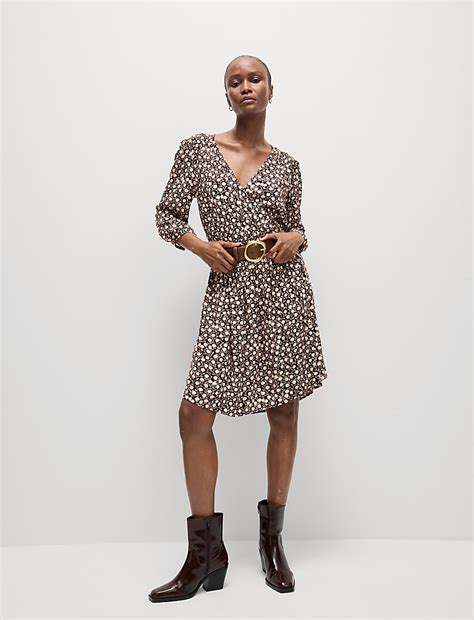 Buy Printed V-Neck Knee Length Wrap Dress at Marks & Spencer