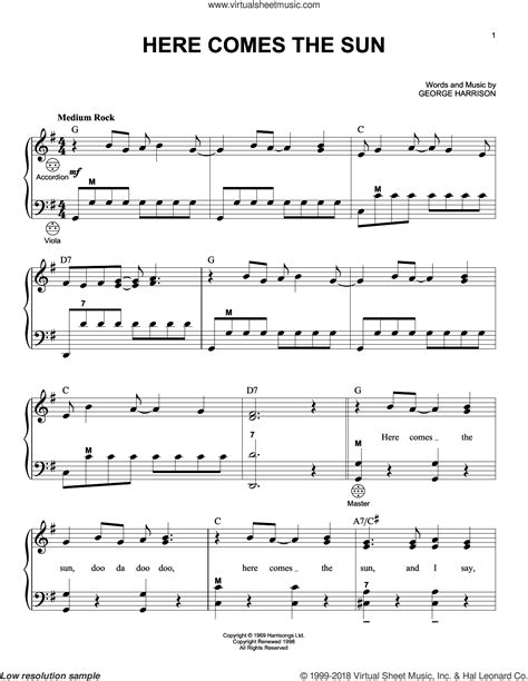 Here comes the sun sheet music for accordion pdf interactive – Artofit