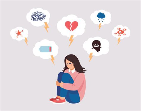 Vector illustration about mental problems in flat style. Girl is ...