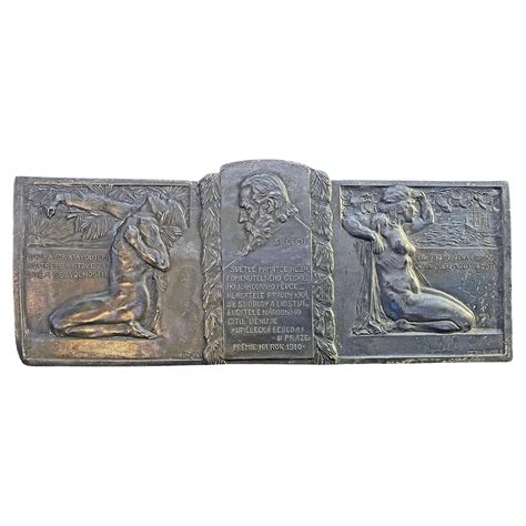 "Honoring Svatopluk Čech", Art Nouveau Relief Plaque w/ Male and Female Nudes For Sale at 1stDibs