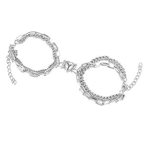 BEAUTIVIA® Double Lane Couple Bracelet Magnetic Heart for Couple Man ...