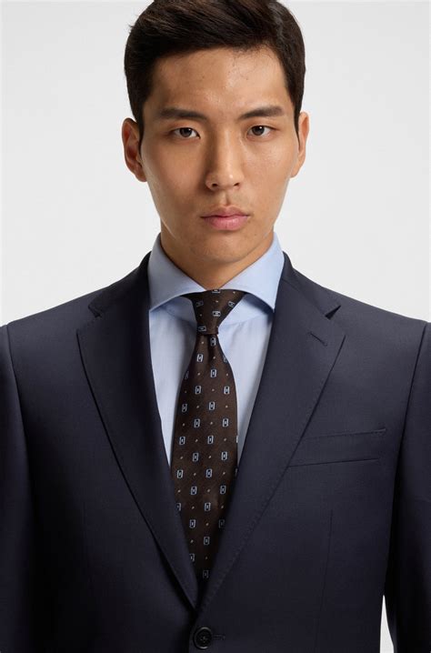 BOSS - Regular-fit suit jacket in virgin-wool serge - Dark Blue