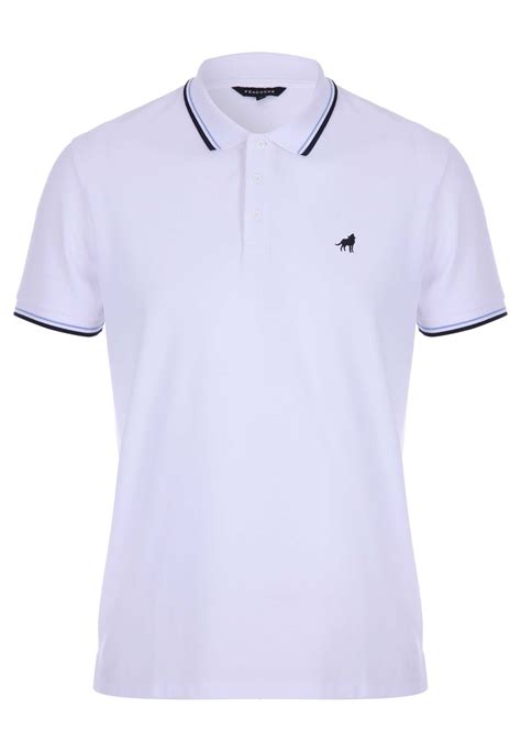Mens White Polo Shirt with Stripe Collar | Peacocks