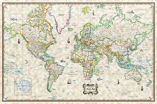 Buy Antique World Wall Map Poster Old World Style Modern Info - 36x24 ...