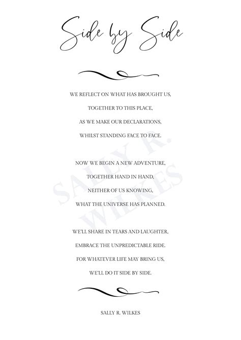 "This beautiful poem titled "Side By Side" written by Sally R. Wilkes ...