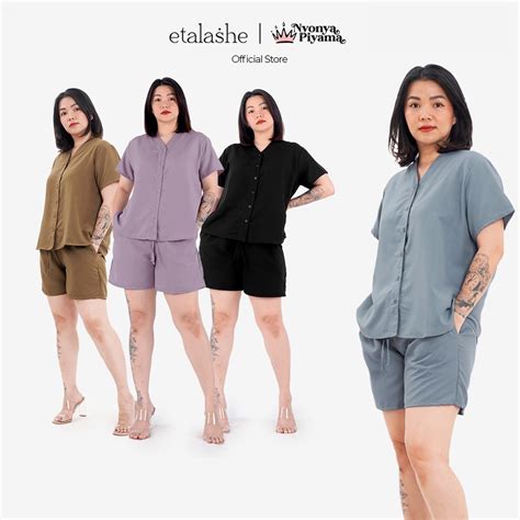 NYONYA PIYAMA - Cozy Pajamas Poly Bamboo Set Hotpant Short Sleeves ...