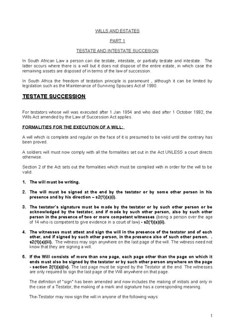 Wills and Estate Law - Testate vs Intestate Succession (Part 1) - Studocu