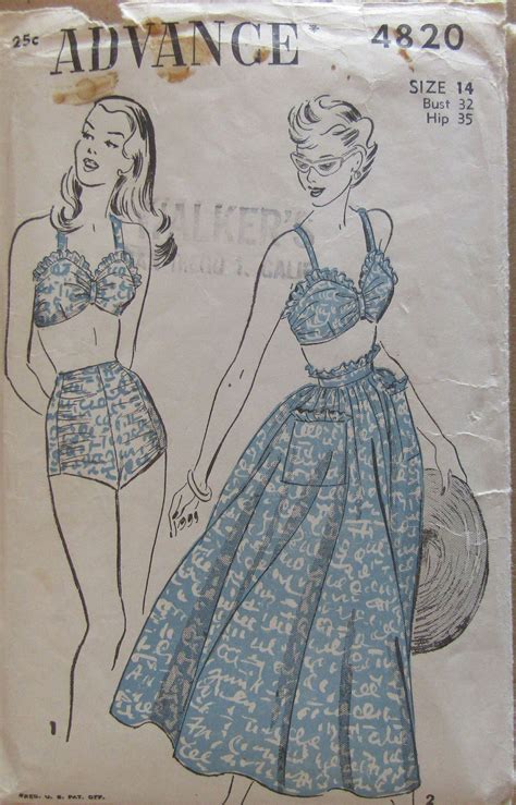 Advance 4820 Misses Bathing Suit, Bra, Shorts & Skirt Sewing Pattern by ...