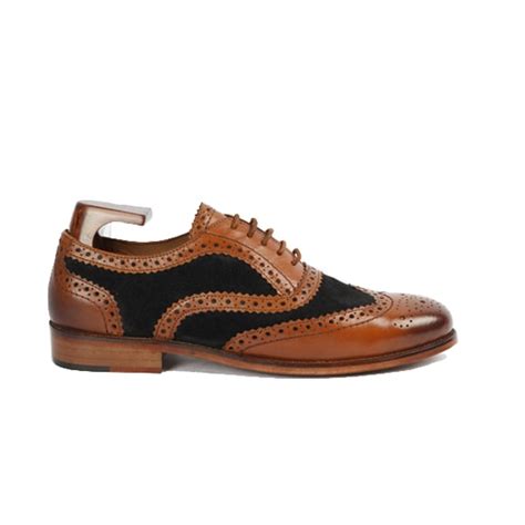 Wingtip Oxford Brogue Hand Crafted Shoes with Two Tone Leather