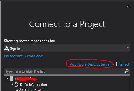 Image result for Visual Studio 2019 TFS Connection