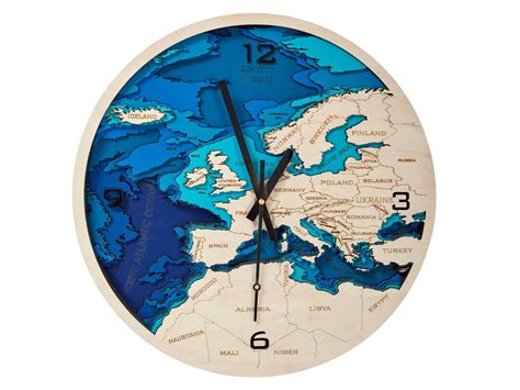 Buy 3D Wooden Map Wall Clock, Map of Europe, 3D Depth Layers, Home ...